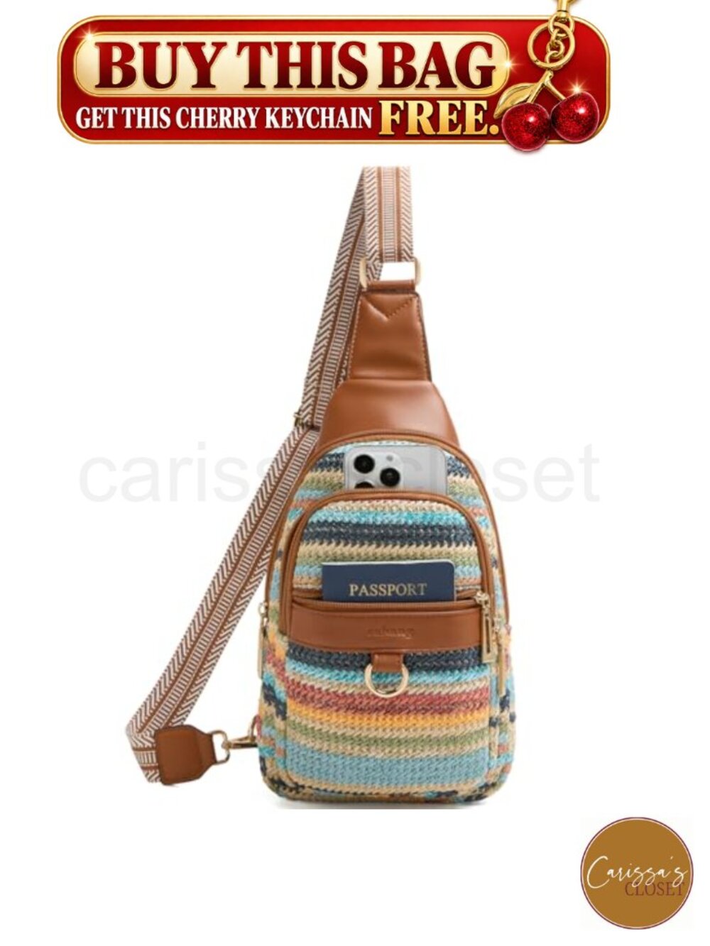 ✨ Vegan Leather Rainbow Woven Sling Bag Crossbody Fanny Pack Daypack Travel
